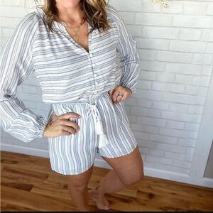 Hem & Thread Blue and White Striped Jumpsuit